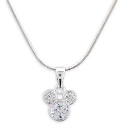 Disney Necklace - Mickey Mouse Icon Crystal Pendant - Silver