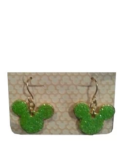 Disney Dangle Earrings - Mickey Mouse Icon - Green Glitter