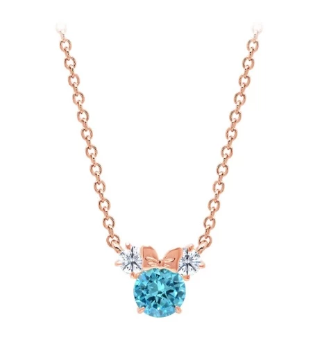 Disney Crislu Necklace For Kids - Minnie Mouse Birthstone - Rose Gold