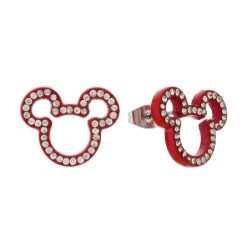 Disney Earrings - Mickey Mouse - Jeweled Cut Out - Red