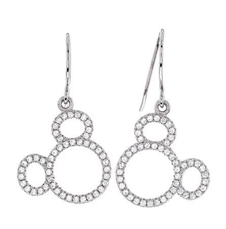 Disney Crislu Drop Earrings - Mickey O - Silver