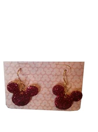 Disney Dangle Earrings - Mickey Mouse Icon - Red Glitter