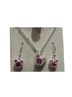 Disney Necklace And Earrings Set - Mickey Mouse Pendant Set - Pink