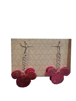 Disney Dangle Earrings - Mickey Mouse Layered Icon - Glitter Pink