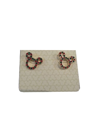 Disney Christmas Earrings - Mickey Mouse Icon - Jeweled Red & Green